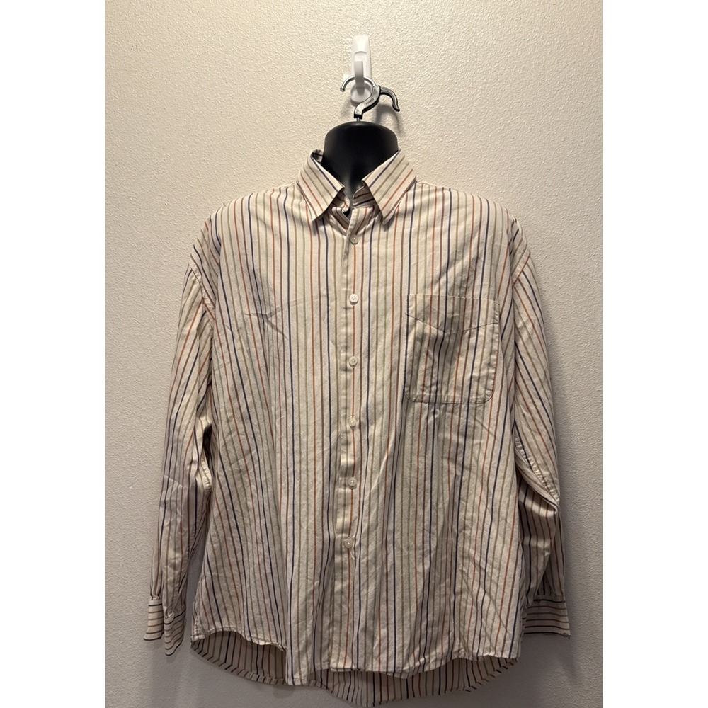 Alan Flusser Mens XL‎ Linen Long Sleeve Button Up Shirt White Striped